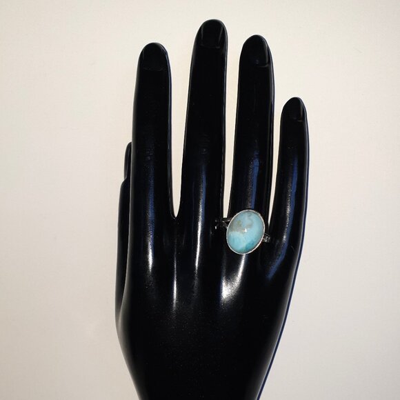 Elegant Vintage 925 Sterling Silver Natural Larimar Cabochon Ring – Size 8 - Picture 12 of 12